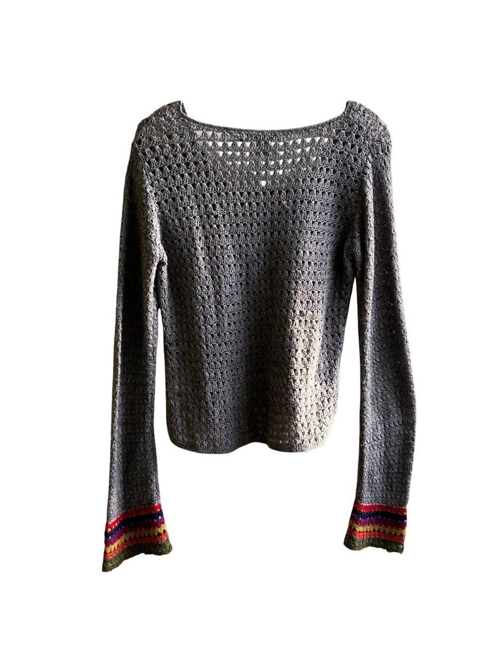 Free People Crew Scoop Neck Loose Weave Wool Blend Sweater M - Picture 6 of 6